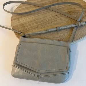 HOBO Amble Light Ash Gray Genuine Leather Mini Wallet Crossbody Bag